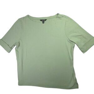 Lauren Ralph Lauren Top Womens 2X Green Cuffed Sleeve Stretch Black Label Casual